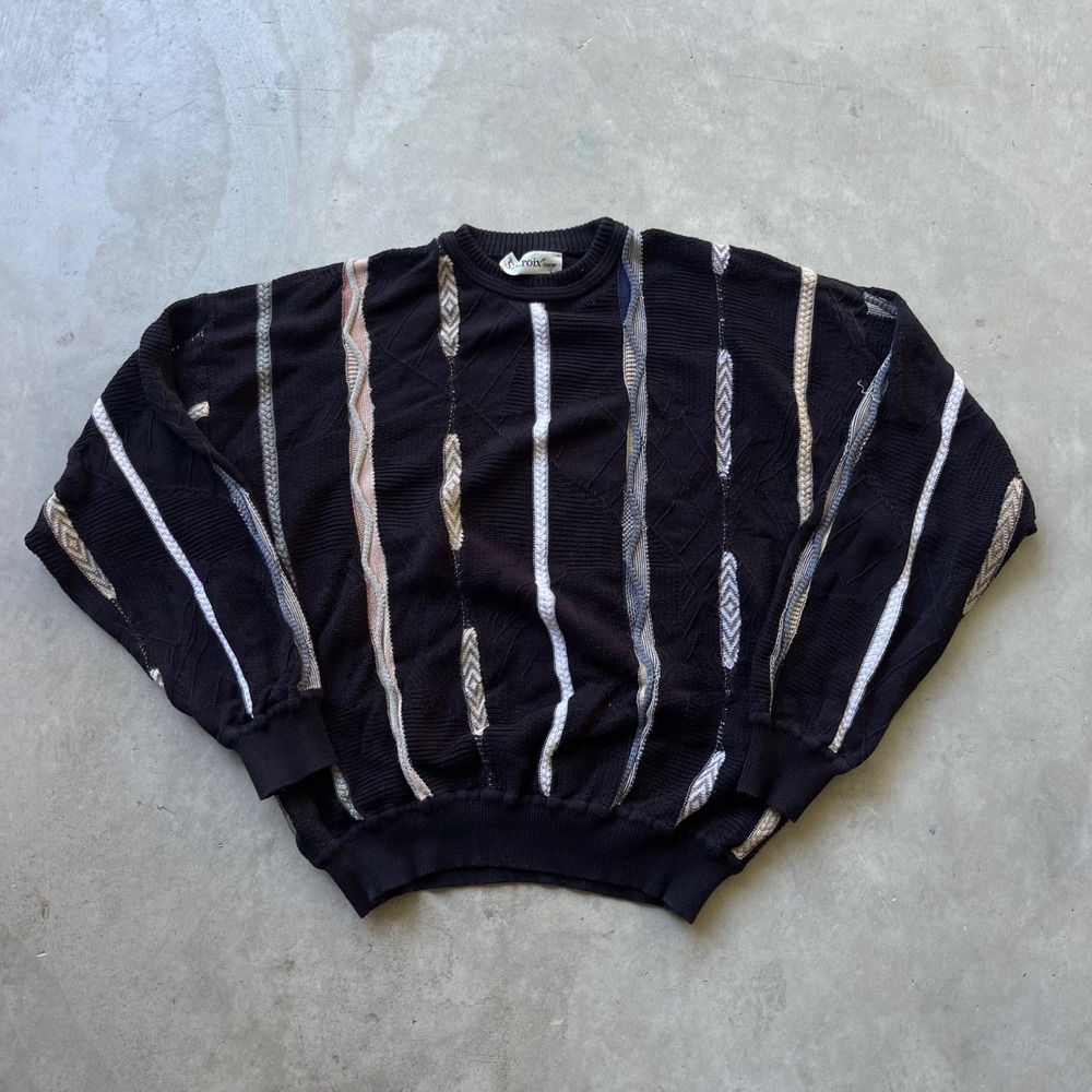 Vintage St Croix Shop 3D Knit Sweater Mens Large Black Coogi Style Textured